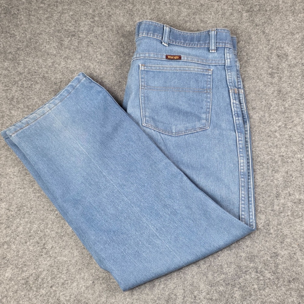 Wrangler Jeans Regular Fit Mens 38x29 Straight Leg Stone Washed Faded Blue Retro